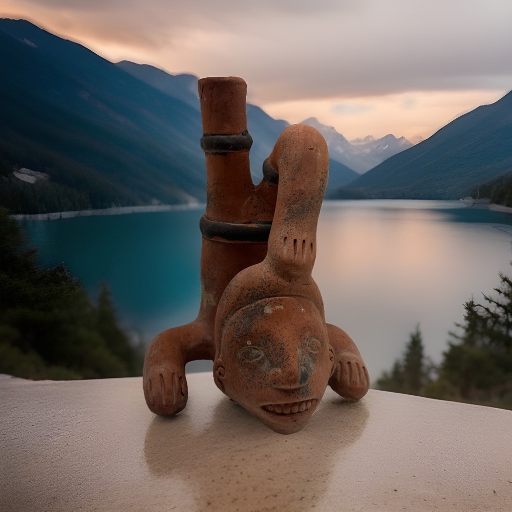 Handmade Terracotta Acrobat Figurine Vessel Pre-Columbian Style Folk Art